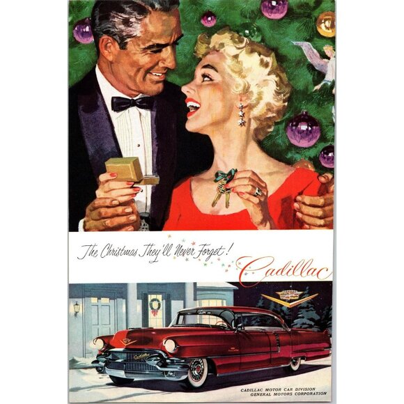 PRINT AD 1955 Cadillac Series 62 De Ville Mandan Red Christmas Never Forget - Picture 1 of 3